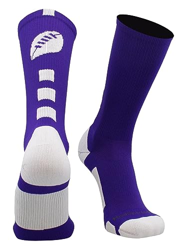 MadSportsStuff Made in USA Football Socks - Youth & Adult Crew for Flag or Tackle - Purple/White Small - Moisture Wicking Compression