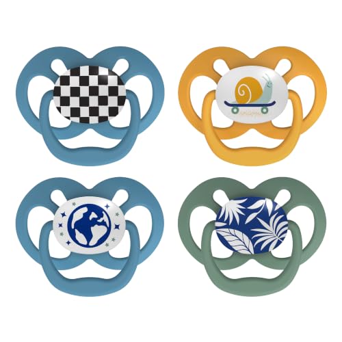 Dr. Brown's Advantage Glow-in-the-Dark Baby Pacifier, Fully Symmetrical Soother with Soft Silicone Bulb, Skateboard Snail-Blue Nature, 6-18m, BPA Free, 4 Pack - image 8