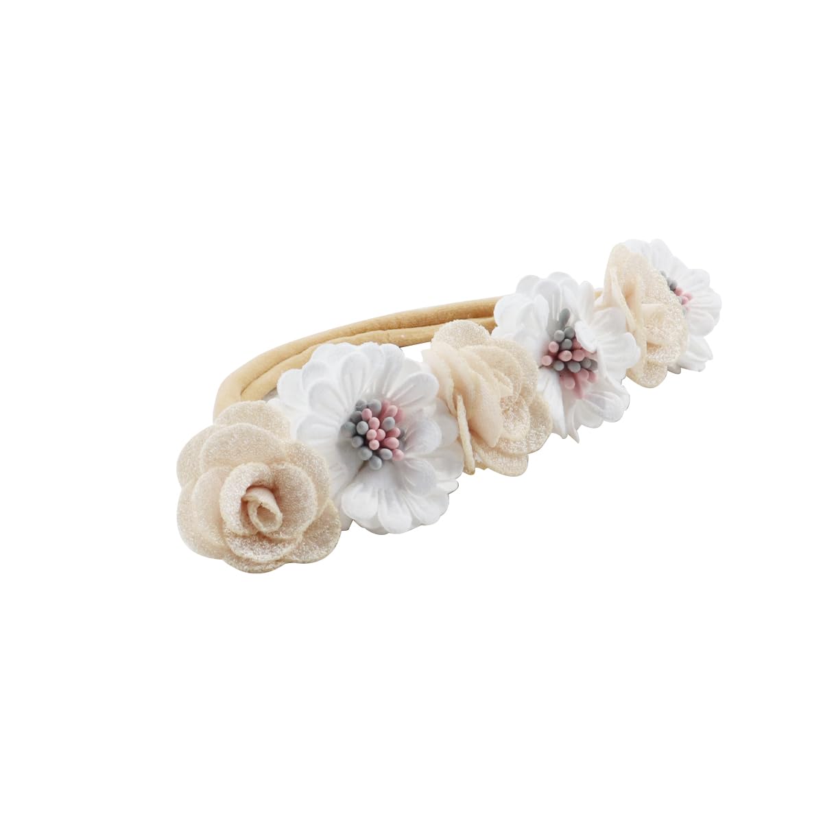 Ubric Diadema de flores de tela, accesorios para el cabello para niñas para recién nacidos, tocado para el cabello