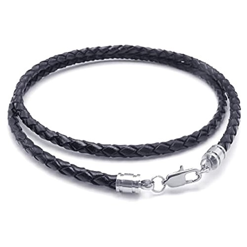 ZHIXUN Jewelry Herren Halskette - 3Mm Kordel - Leder - Edelstahl - Für Herren - Farbe: Schwarz Silber - Mit Geschenktüte - 60Cm Cover