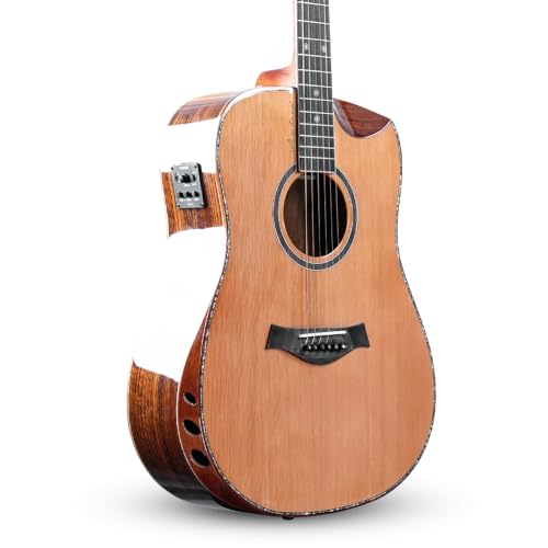 Image of Kadence SH100PRO Slowhand 41 inch Electro Acoustic Guitar | Dreadnought Demi Cutaway | Professional Solidwood | Solid Cedar Wood | Built-in Pickup + 2 Band EQ | Includes Bag & Learning Course | Brown
