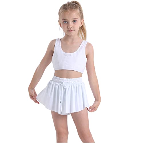 Flowy Butterfly Shorts for Girls 2-in-1 Athletic Running Skirt Shorts Cheer Tennis Dance Preppy with Spandex Liner(White,Large) - Thumbnail 2