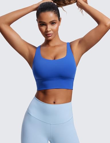 Image of CRZ YOGA Naked Feeling Longline Sports Bras | Medium Support, Removable Pads, Yoga, Sleek, Strappy Back, Scoop Neck, for Women