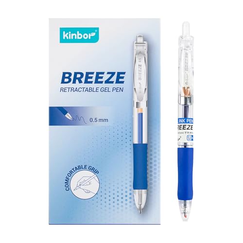 Image of Kinbor Breeze Gel Pens -Blue | 0.5mm Retractable Point | Smooth Writing Gel Ink Pens with Comfortable Grip | Perfect for School, Office, or Journaling - Pack of 5