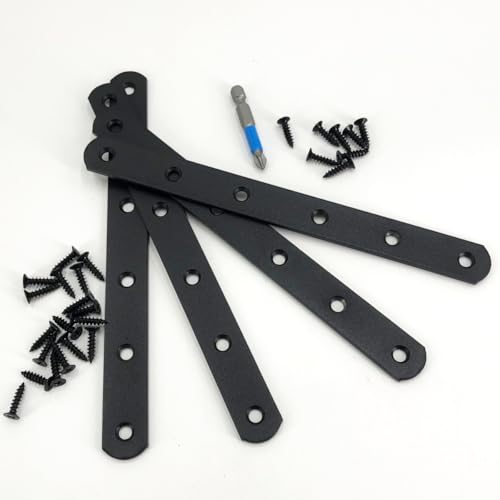 Image of QSJ 4 Pcs Black Straight Bracket Brace Stainless Steel Brackets 195mm / 7.67 inch Brace for Wood with Screws and Screwdriver