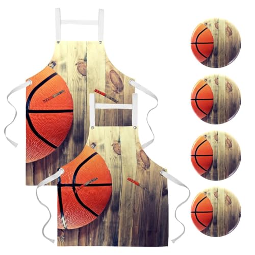 Lot de 2 tabliers de cuisine motif basket rétro en bois avec 4 broches pour le service