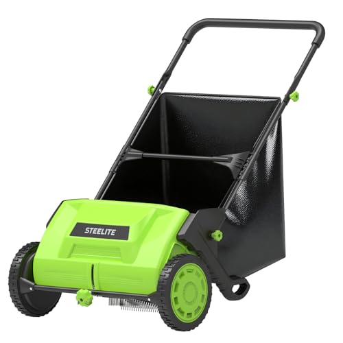 STEELITE 21inch Leaf & Grass Collector, Push Lawn Sweeper for Grass Clippings, Leaves & Debris, Manual Push Yard Sweeper with Height Adjustment & Large Collection Hopper