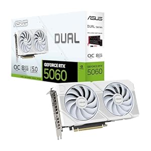 ASUS Dual GeForce RTX 5060 8GB GDDR7 White OC Edition Gaming Grafikkarte (Nvidia Blackwell und DLSS 4, 2, -Slot Design, PCIE 5.0, 1x HDMI 2.1b, 3X DisplayPort 2.1b, Weiß, DUAL-RTX5060-O8G-WHITE)
