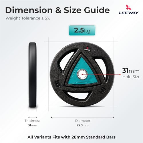 Image of LEEWAY Rubber Coated Weight Plates (2.5kg x 2) | 31mm Hole | Tri Grip Weight Plates for Home Gym | Barbell & Dumbbell Compatible | Floor Safe Low Noise Plates (Black, 2.5kg Pair (2.5X2))