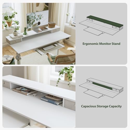 Image of Agilestic Electric Standing Desk with 2 Drawers and Keyboard Tray, 48 x 23 Inches Ergonomic Adjustable Height Desk with Storage, Sit Stand Computer Workstation, White