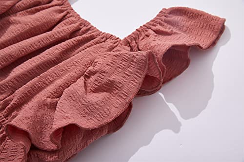 Niyage Girls Flutter Sleeve Princess Dress Toddler Square Neck Ruffle Vintage Party Dresses Dusty Rose 120 #TOP2