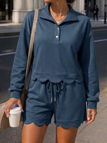 Fisoew Womens 2 Piece Sets Sweatsuits Fall Sweatshirt Shorts Sets Outfits | Half Button,Workout,Lounge Sets,Long Sleeve,Trendy,2026 Fashion Clothing - image 2