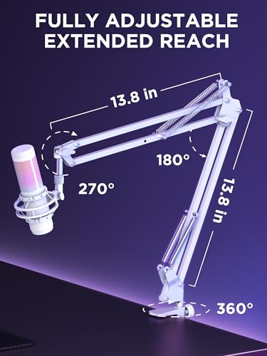 Image of InnoGear Boom Arm Microphone Mic Stand for Blue Yeti HyperX QuadCast SoloCast Snowball Fifine Shure SM7B and other Mic, Medium, White