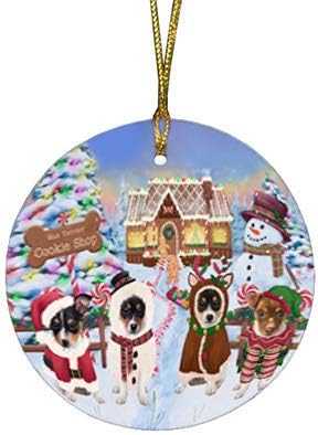 Have a Holly Jolly Rat Terrier Dog Round Flat Ornament - Pet Decorative Hanging Ornaments for Christmas X-mas Tree Decorations - 2.75" Round Ceramic Christmas Ornament POR1396