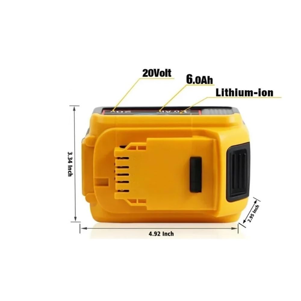 Batteria al litio DCB200 20V 8Ah 6000mAh compatibile con le serie DeWalt 20V Max DCB180/DCB200/DCB204 e gli utensili cordless DCD/DCF/DCG/DCS | Batteria ricaricabile ad alta capacità |(2PCS 6.0Ah)