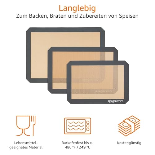 Silikon-Backmatte von Amazon Basics im 3er-Set, rechteckig, BPA-frei