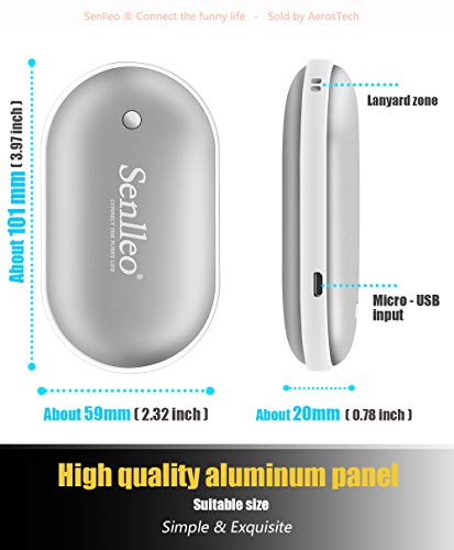 Senlleo Rechargeable Hand Warmer, 5200mAh PowerBank : Larger Capacity and Double-Sided Pocket Warmer Compatible with iPad iPhone Samsung All Android Smartphone, Winter Gift for Men Women(Silver) - Thumbnail 5