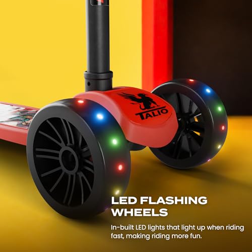 Image of TALIO Kids Kick Scooter for 2-5 Years Boys & Girls- Foldable 3-Wheel Scooter with LED Wheels, 4 Adjustable Heights, BIS Certified, 30kg Capacity - Red & Black (GK-103 /02)