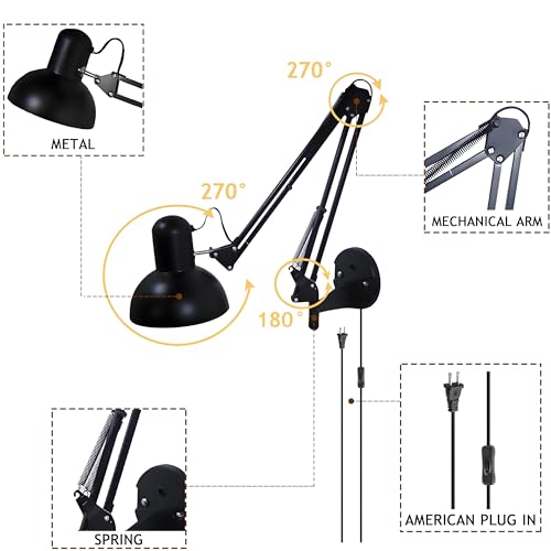Image of Black Industrial Swing Arm Wall Light Nordic Adjustable Long Arm Wall Sconces Lamp Metal Double-arms Folding Architect Work Wall Mount Lighting for Bedroom Reading Living Room