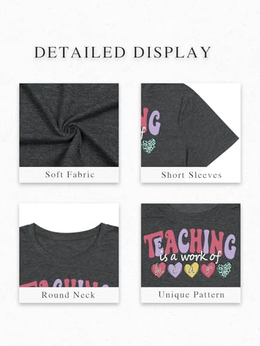 Plus Size Teacher Shirts Teaching is A Work of Heart Letter Print T-Shirt Teacher's Day Gift Summer Short Sleeve Tee Tops4