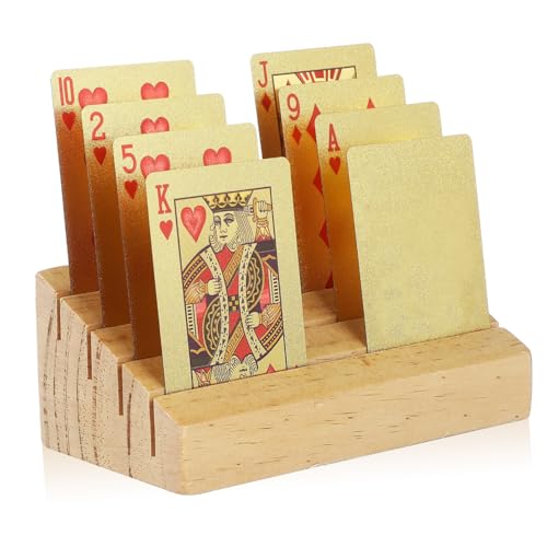 VICASKY Elegant Wooden Playing Card Stand Card Holders for Playing Slotted Construction Game Rack