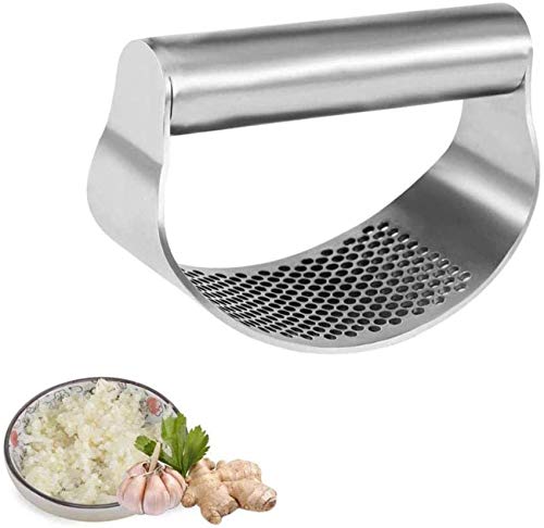 Edelstahl Knoblauchpresse Fleischwolf Ingwer Crusher Peeler Squeezer, einfach zu bedienendes Küchengerät zum Kochen (Silber), Ergonomie