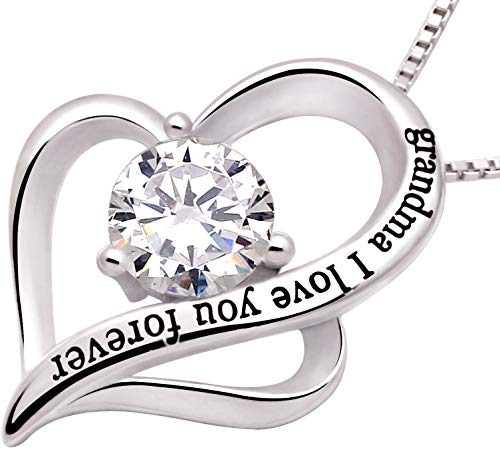 Alov Jewelry Sterling Silver "Grandma I Love You Forever" Love Heart Cubic Zirconia Pendant Necklace #TOP1