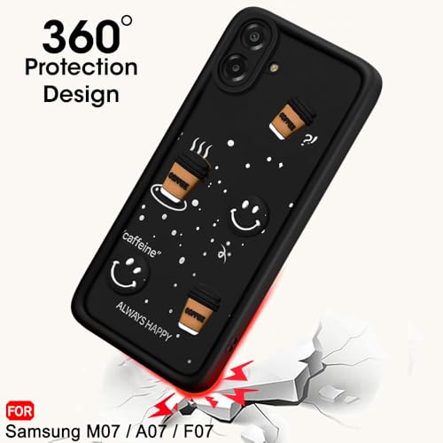 Image of TheGiftKart Back Cover Case for Samsung Galaxy M07 / F07 | Cute Fun Cartoon 3D Smiley Coffee Case | Full Camera Protection | Shockproof Back Cover Case for Samsung M07 / F07 (Silicone, Black)