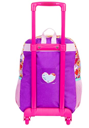 Kit Mochila Rodinhas Escolar Juvenil Infantil Feminina Menina 3D X Love Rosa Glitter Brilho Lancheir