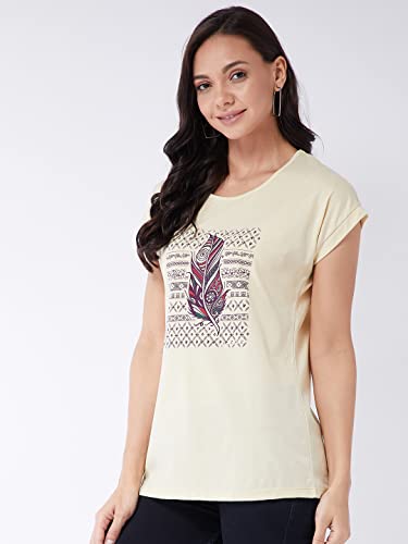 Image of Modeve Women Printed Cotton Blend Half Sleeve Round Neck T-Shirt for Summer