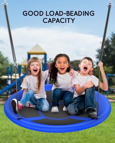 Image of Everyfun 43 inch Saucer Tree Swing for Kids Adult, 700lbs Weight Capacity, Waterproof Flying Saucer Swing with Adjustable Hanging Straps, Swing Seats for Backyard Outdoor Indoor Playground, Aqua Blue