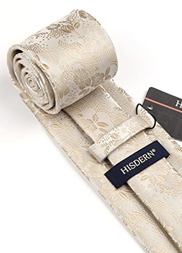 Image of HISDERN Men Floral Ties Woven Classic 3.4 inch Necktie Set Formal Tie Pocket Square for Wedding with Handkerchief Gift Box