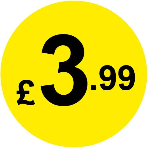 Permanent Adhesive - Black & Yellow 30mm Price Stickers/Labels from 10p to £5.25, 200, £3.99 — image 1