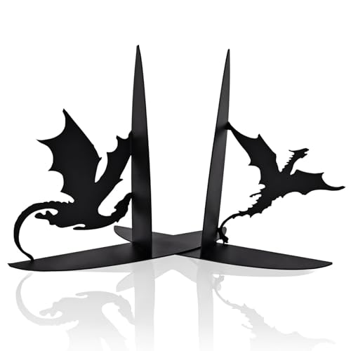 Image of Dragon Book Ends - Dragon Bookends, Fourth Wing Merch, Unique Iron Book Ends, Desktop Guardian, Gothic Books Nook, Gothic Decor, Fantasy Dragons Bookends for Bookshelf Decor, Cool Dragons Decorative