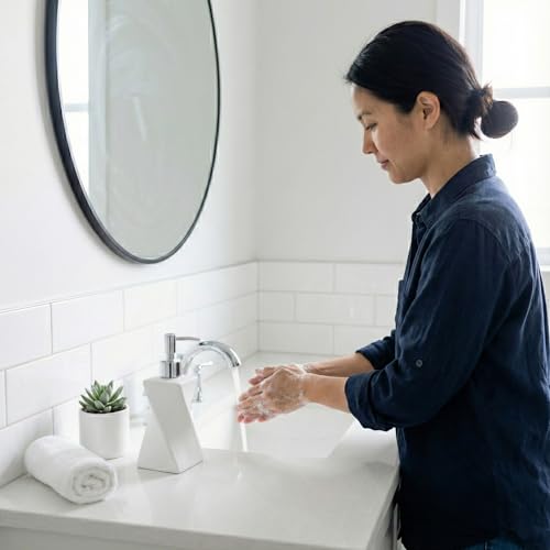 Modern White Soap Dispenser for Bathroom & Kitchen, 8.5oz by LUNESTELLA - Used condition - Image 5