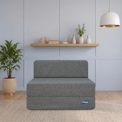 Image of Starlon 1 Seater Foldable Sofa Cum Bed 3-in-1 with 1 Geometrical Pattern Pillow, Washable Jute Fabric Cover, Space Saving Guest Bed, Pre-Assembled Ash Gray 2.5x6 Ft