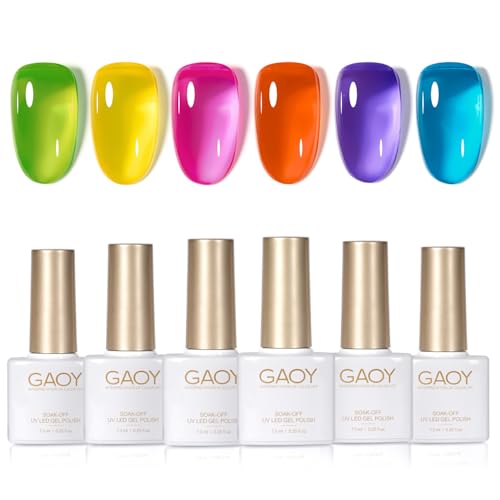Image of GAOY Jelly Neon Gel Nail Polish Set, 6 Transparent Summer Colors Sheer Green Pink, Soak Off UV Light Cure Gel Polish Kit for Nail Art DIY at Home