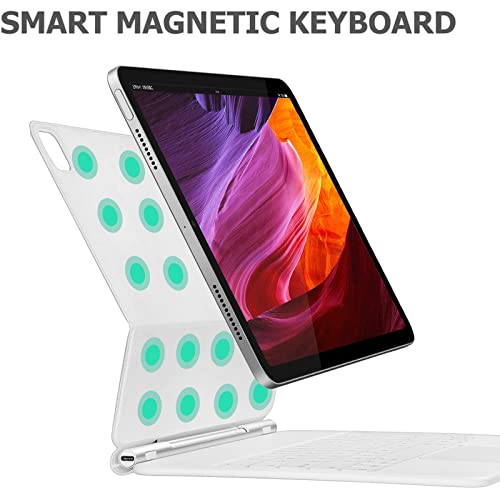 Funda teclado iPad Pro 12.9 de estilo mágico en cuero blanco y trackpad Bluetooth 5.0 6