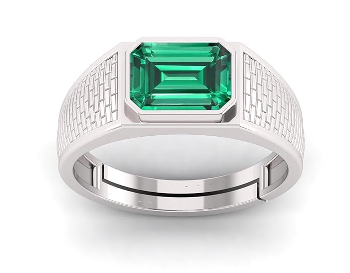 arenaworldFZ Bague réglable en argent sterling 925 avec pierre précieuse naturelle taille émeraude pour homme et femme, argent / pierre précieuse, émeraude