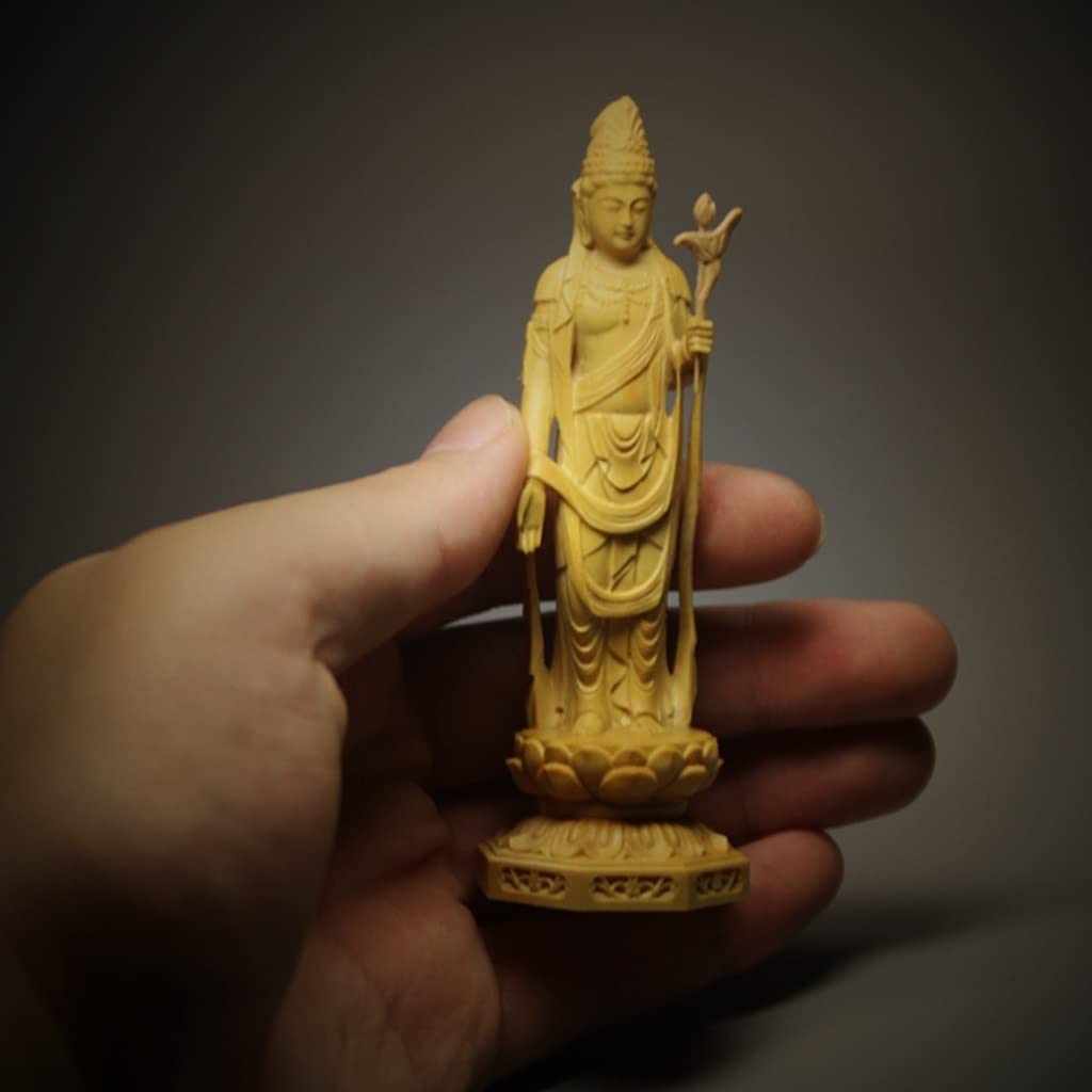meditación Buda Estatua de Buda de pie Guanyin Buddha Figura con Pedestal de Lotus Home Creative Wooden Buddha Adorno 1.1x1.1x3.7 Pulgadas Regalos Que te Hacen Feliz