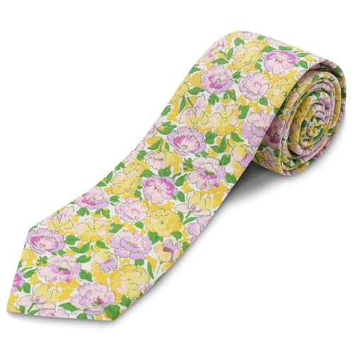 Image of Cotton Floral Ties for Men 2.76 inch Men's Skinny Tie Linen Flower Printed Neck Tie for Wedding Dating Party