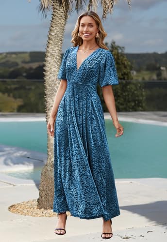 Image of Sissyaki Velvet Maxi Dress Fall Wedding Guest Dress 2026 | Semi Formal to Formal Events, Family Pictures, Holiday Party Dinner Dress