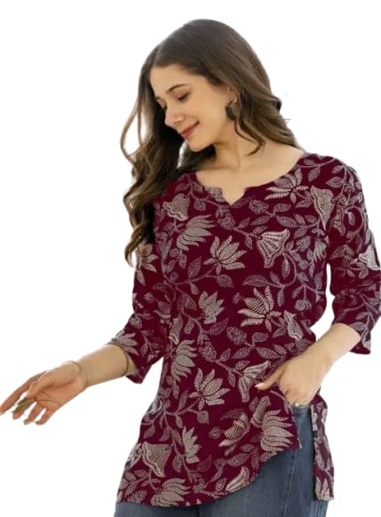 Image of SIROTA Rayon Short Top for Women | Tunic for Jeans | Western Short Kurti | Stylish Straight Ladies Kurta | Ethnic Kurta for Girls