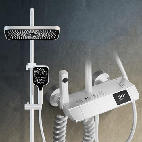 Système de douche thermostatique à écran LED et ensemble mélangeur 4 fonctions avec spray ABS