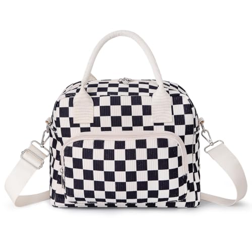 Image of LOVELYWIND Large Insulated Lunch Bag For Women, Black White Lunch Box 12L | Large Shoulder Strap Lunch Tote With Insulated Lining; Stylish Look For Work, School, Picnic, And Organized Meals.