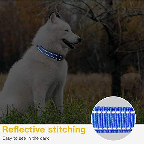 Image of HEELE Dog Collar, Reflective Dog Collar, Soft Neoprene Padded Breathable Nylon Pet Collar Adjustable for Large Dogs, Royal Blue, L(15.74-25.98 inch)