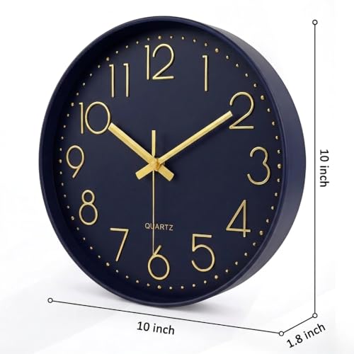 Image of STAR WORK Premium Wall Clock 10 inch Inch Silent Non-Ticking Quartz Movement | Easy to Read 3D Numbers | Modern Analog Clock for Home Decor, Living Room, Bedroom, Office (Night Blue, 10-Inch (25Cm)