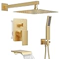 HomGoo Shower System with Tub Spout, Shower Faucet Set with 12-Inch Rain Shower Head, Handheld Shower head and Shower Faucet Trim valve, Wall Mounted Bathroom Shower Combo Set,Gold