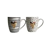 2er Set Tasse Becher goldenes Herz mit Punkten und Strichen Porzellan je 300 ml