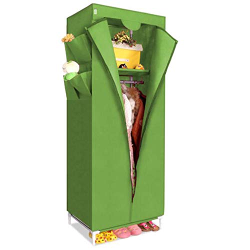 Armoire en tissu portable verte avec support suspendu pour vêtements